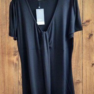 Womens V-Neck Short Sleeve Knit Flowy Tunic Blouse